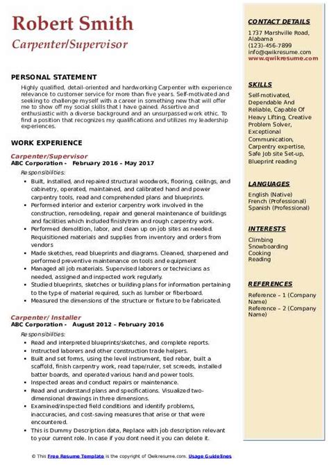 2016 second fix carpentry at rollalong for rubicon working as a finishing carpenter in modules for m.o.d. Carpenter Resume Samples | QwikResume
