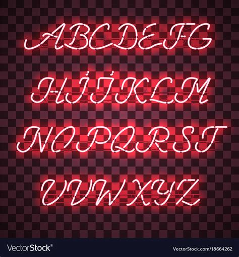 Glowing Red Neon Uppercase Script Font Royalty Free Vector