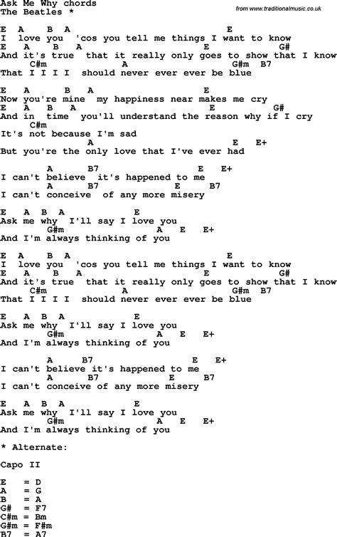 song lyrics with guitar chords for ask me why the beatles