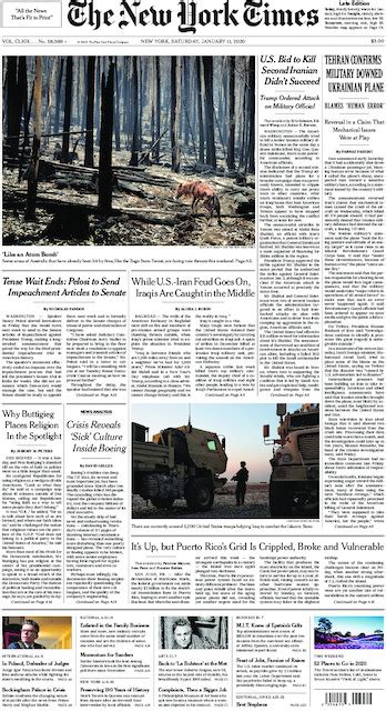 The New York Times In Print For Saturday Jan 11 2020 The New York