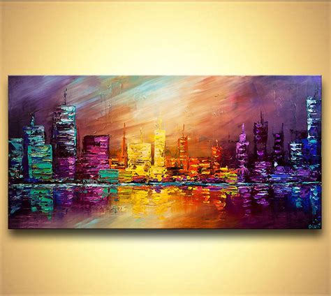 Original Abstract City Painting Bronze Silver White Modern Acrylic