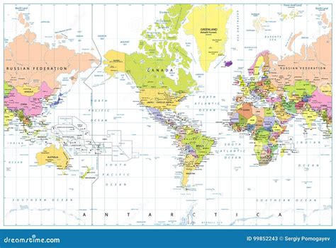 América Centró El Mapa Del Mundo Político Aislado En Blanco Ilustración