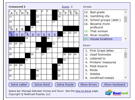 Crossword Puzzle Boatload English Puzzles Addresses Across Puzzle World
