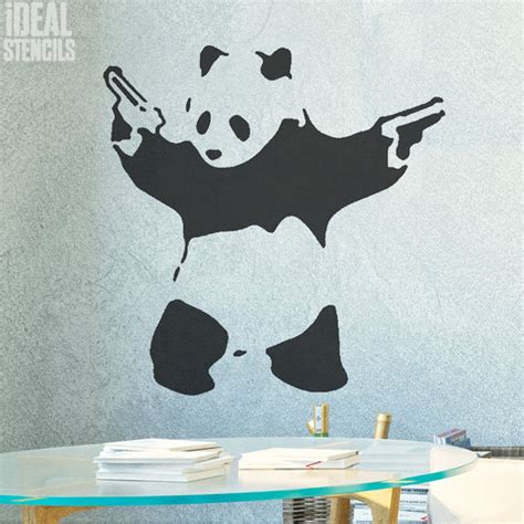 Banksy Pandamonium Stencil Panda Guns Wall Art Stencil Xl Etsy