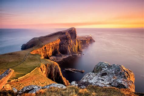 An aerial cableway is used to take supplies to the lighthouse and cottages. Neist Point, Isle of Skye, Scotland by Remco Siero