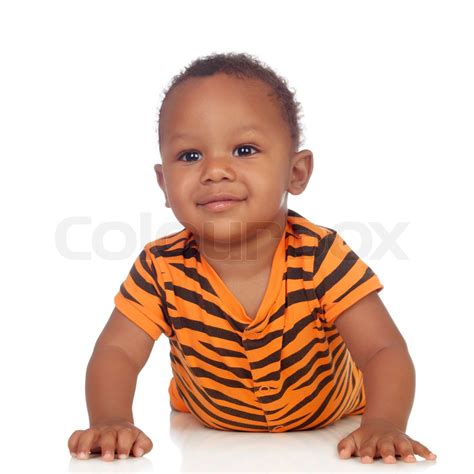 Adorable African Baby Lying On The Floor Stock Image Colourbox