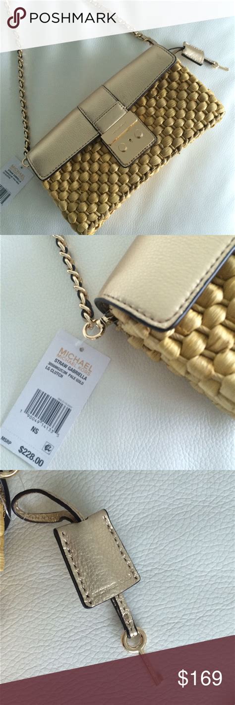 Michael Kors Gabriella Clutch Classic Woven Natural Straw And Finished