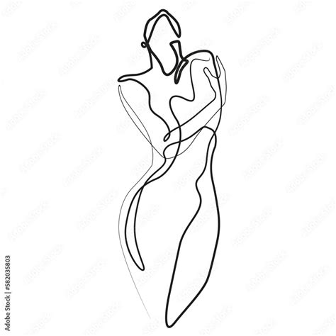 Vetor De Abstract Woman Body Line Art Drawing Female Figure Black