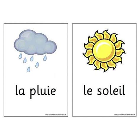 French Vocabulary Cards Weather Primary Classroom Resources