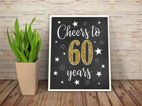 Cheers To 60 Years 60th Birthday Sign Happy 60th Birthday Etsy