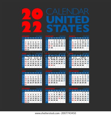2022 Year Calendar Weeks Numbering Week Stock Vector Royalty Free