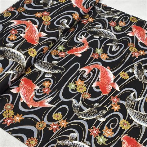 100 Japanese Cotton Fabric Nutex Koi Carp Fish Floral Flowers