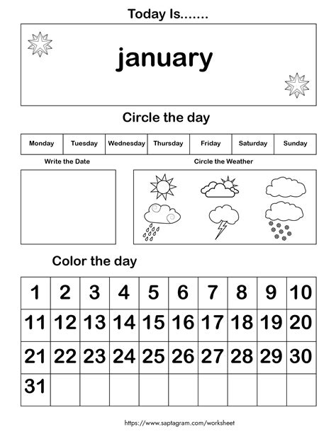 Calendar Activity Worksheet