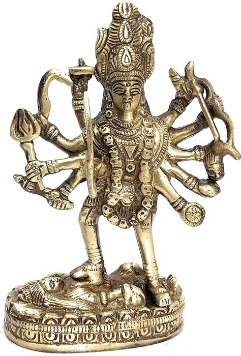 brass maha kali statue god idols with 10 hands for prayer room antique finish