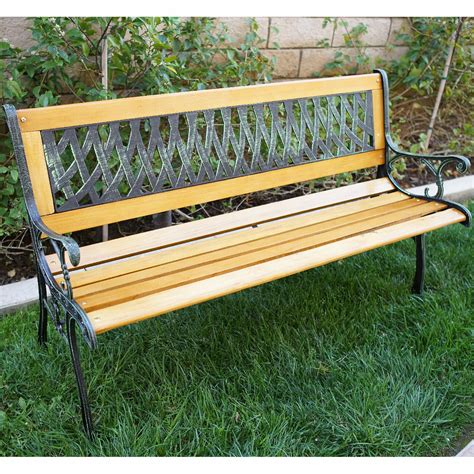 Belleze Outdoor Patio Cast Iron Hardwood Garden Bench And Reviews