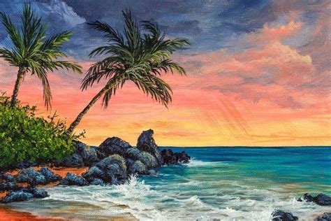 Ilustrasi pemandangan alam semulajadi di bawah gunung salji gambar. Makena Beach | Lukisan matahari terbenam, Lukisan lanskap ...