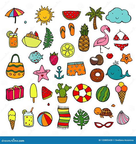 Beach Vacation And Recreation Concept Summer Icon Objects Hand