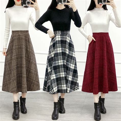 Winter Skirt Female Mid Length New Plaid Woolen Skirt Autumn And Winter