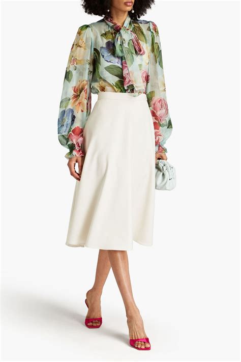 DOLCE GABBANA Pussy Bow Floral Print Silk Chiffon Blouse THE OUTNET