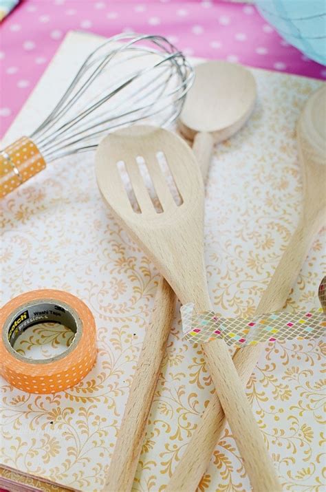 Washi tape is colorful and versatile and perfect for a host of design and decoration projects. Washi Tape Kitchen Utensils