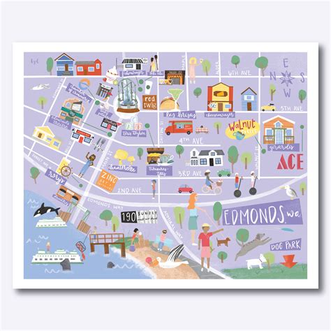 8x10 Edmonds WA Map | Etsy