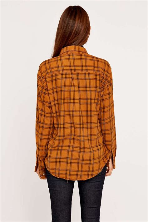 Urban Renewal Vintage Customised Mustard Plaid Flannel Shirt Plaid