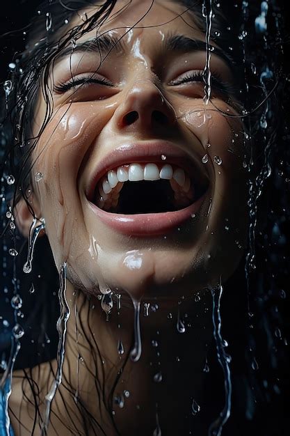 Premium AI Image A Woman Laughing With Water Dripping Off Her Face
