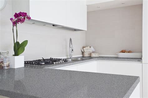Calcatta verona quartz with grey & white cabinetry. Grey Quartz Countertops for Kitchens - HomesFeed