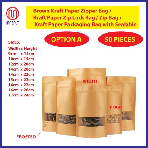 50pcs Brown Kraft Paper Zipper Bag Zip Lock Bag Zip Bag Packaging