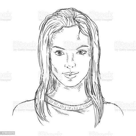 Vector Single Sketch Female Face Women Hairstyle Stock Illustration Download Image Now 2015