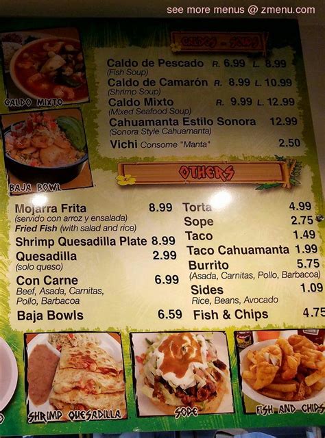 Menu At Tacos Baja Restaurant Downey