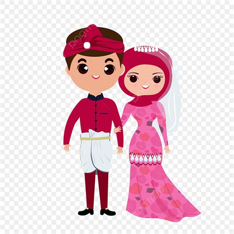Gambar Pernikahan Pengantin Kartun Pasangan Muslim Yang Lucu Imut Vecter Ilustrasi Seni Png