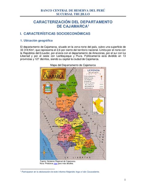 Pdf CaracterÍsticas Generales Del Departamento De Cajamarca Jorge