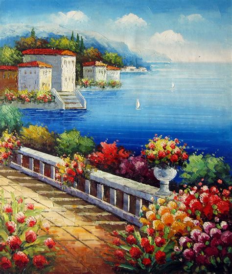 Mediterranean 20x24 In Stretched Oil Painting Canvas Art Wall Decor