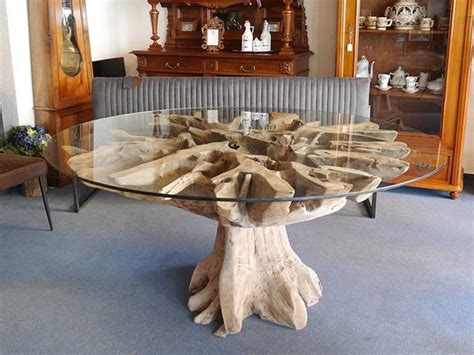 Handmade Dining Table Made Of Burl And Glass Dining Table Root Table
