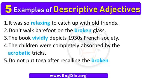 5 Examples Of Descriptive Adjectives In Sentences Engdic