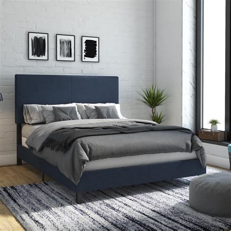 Dhp Janford Upholstered Bed With Adjustable Headboard Queen Navy Blue
