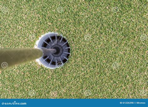 Aerial View Of Golf Hole On Green Grass Golf Course Stock Photo