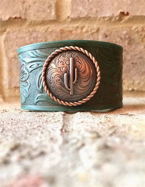 Turquoise Leather Cuff Bracelet Handmade Gifts For Her Etsy