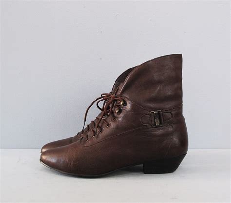 Vintage Dark Brown Lace Up Ankle Boots 75 By Secretlake On Etsy