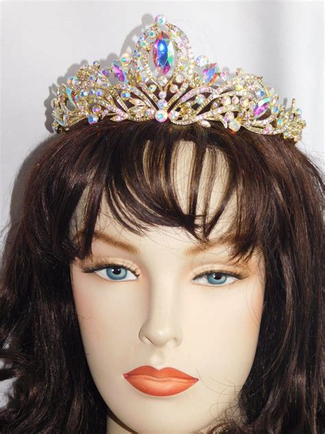 brand new gold ab rhinestone crystal queen tiara crown bridal etsy