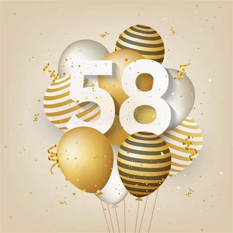 Happy 58th Birthday With Gold Balloons Greeting Card Background Stock