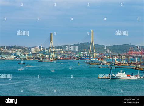 Busan Harbor And Bridge In Busan Metropolitan City South Korea Stock