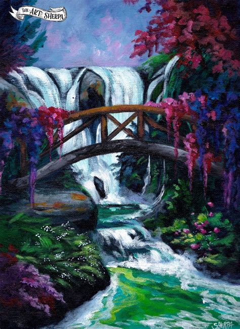 Waterfall Garden Easy Acrylic Painting Tutorial For Beginners Step By