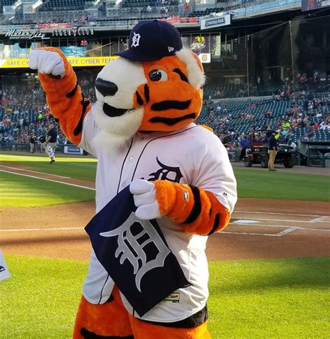 The Detroit Tigers Mascot Waves To The Crowd