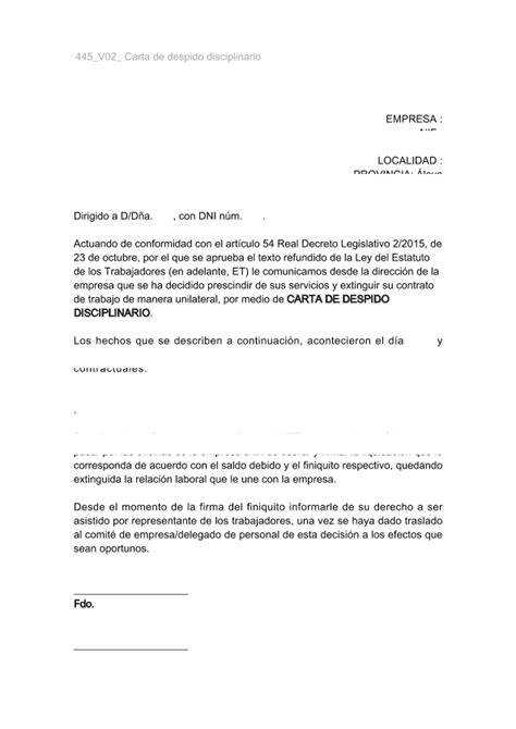 Modelo De Carta De Despido Por Incumplimiento Laboral Noticias Modelo