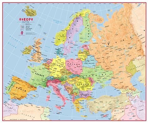 Detailed physical map of europe in russian. Primary Europe Wall Map Political