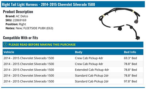 2014 2015 Chevrolet Silverado 1500 Tail Light Harness Ac Delco