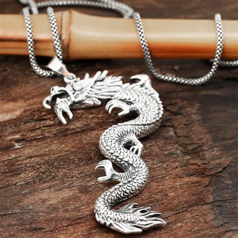 Unicef Market Wavy Mens Sterling Silver Dragon Necklace From India