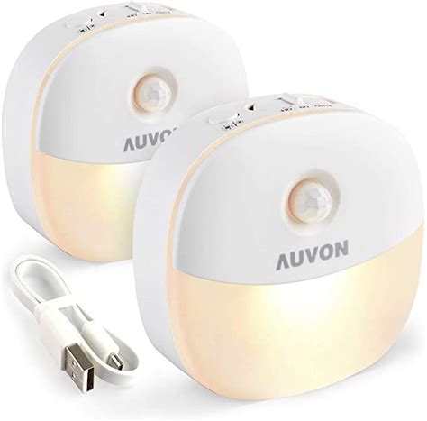 Auvon Rechargeable Motion Sensor Night Light Warm White Led Stick On